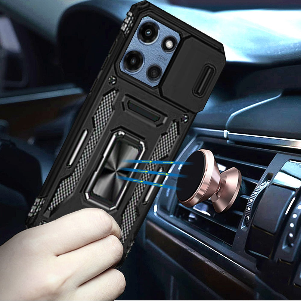 For Motorola Moto G Play 5G 2026 Tough Hybrid Case with Movable Camera Window & Metal Ring Stand Shockproof Case Cover Cosmic Orange