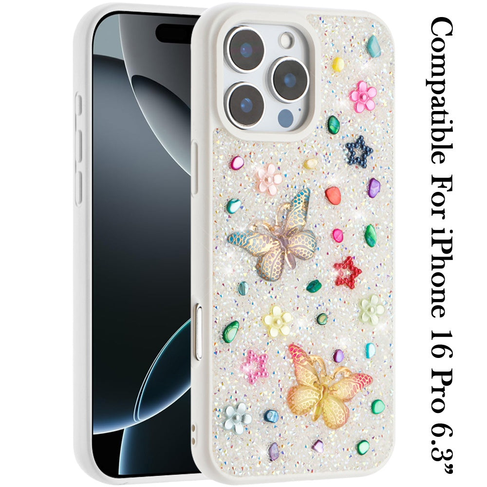 Phone Case for Apple iPhone 16 Pro 3D Butterfly Diamond Bling Glitter Shockproof Stylish Protective Luxury Hybrid Sparkly Durable Grip Design Cover