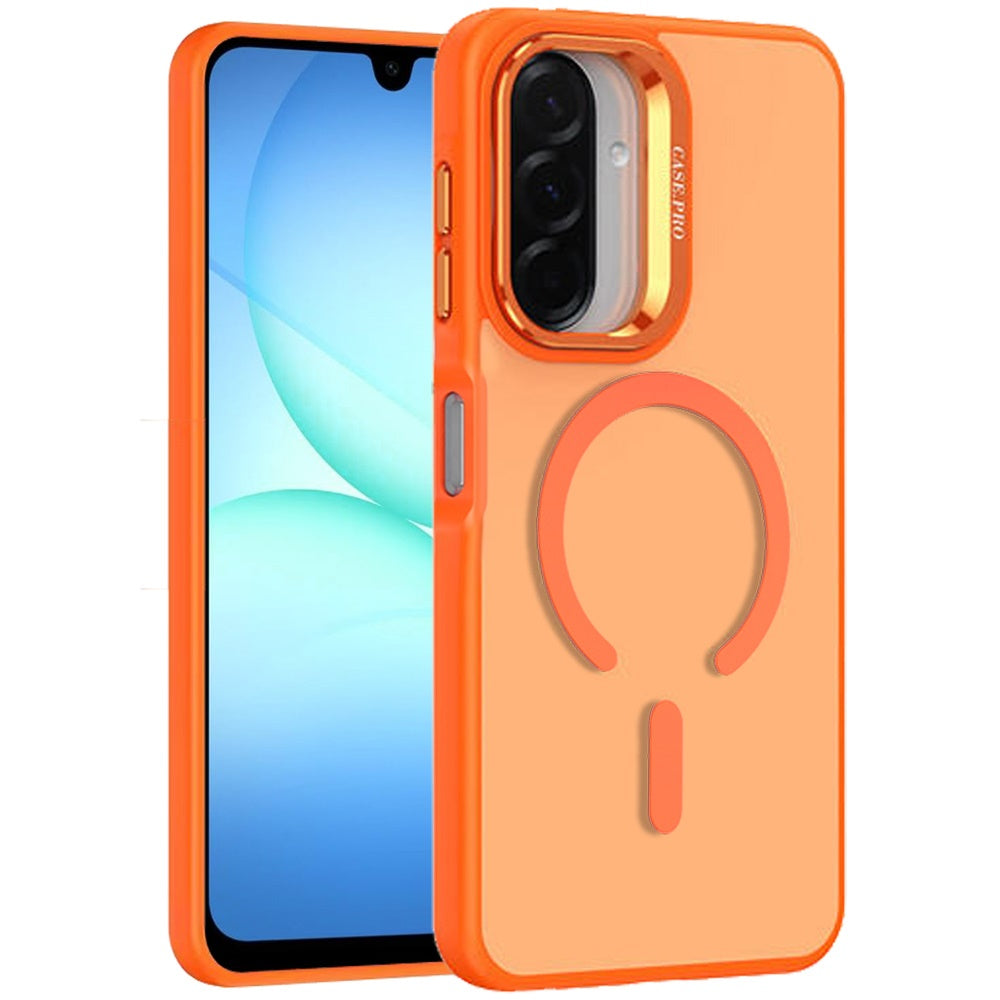 For Samsung Galaxy A16 5G MagSafe Compatible Matte Metallic Stand TPU Hybrid Drop Protection Camera Kickstand Case Cover Cosmic Orange
