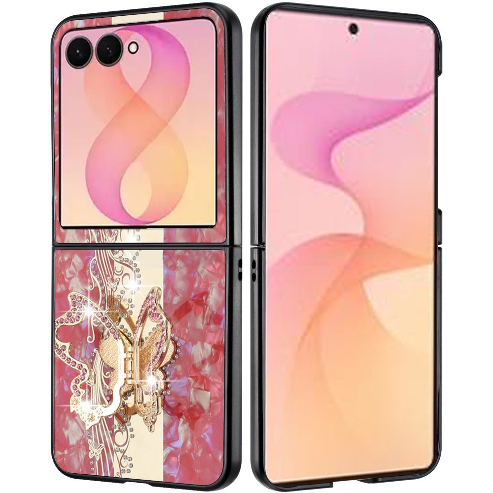 Phone Case for Samsung Galaxy Z Flip 8 Diamond 3D Fashion Floral Glitter Engraved Luxury Bling Hybrid Shockproof Chrome Edge Protective Grip Cover