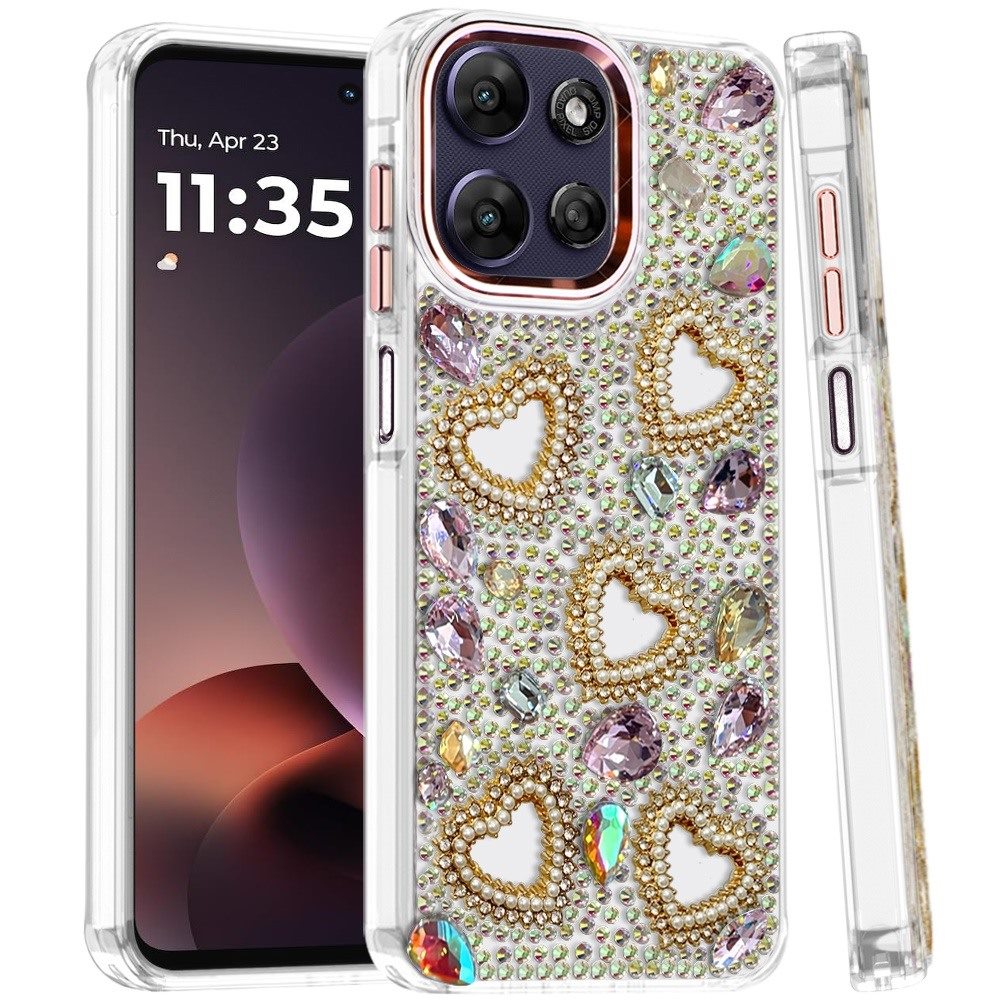 Phone Case for Moto G Power 5G (2026/2025) Luxury Crystal Heart Rhinestone Diamond Bling Shockproof Hybrid Glitter Protective Stylish Durable Grip Cover