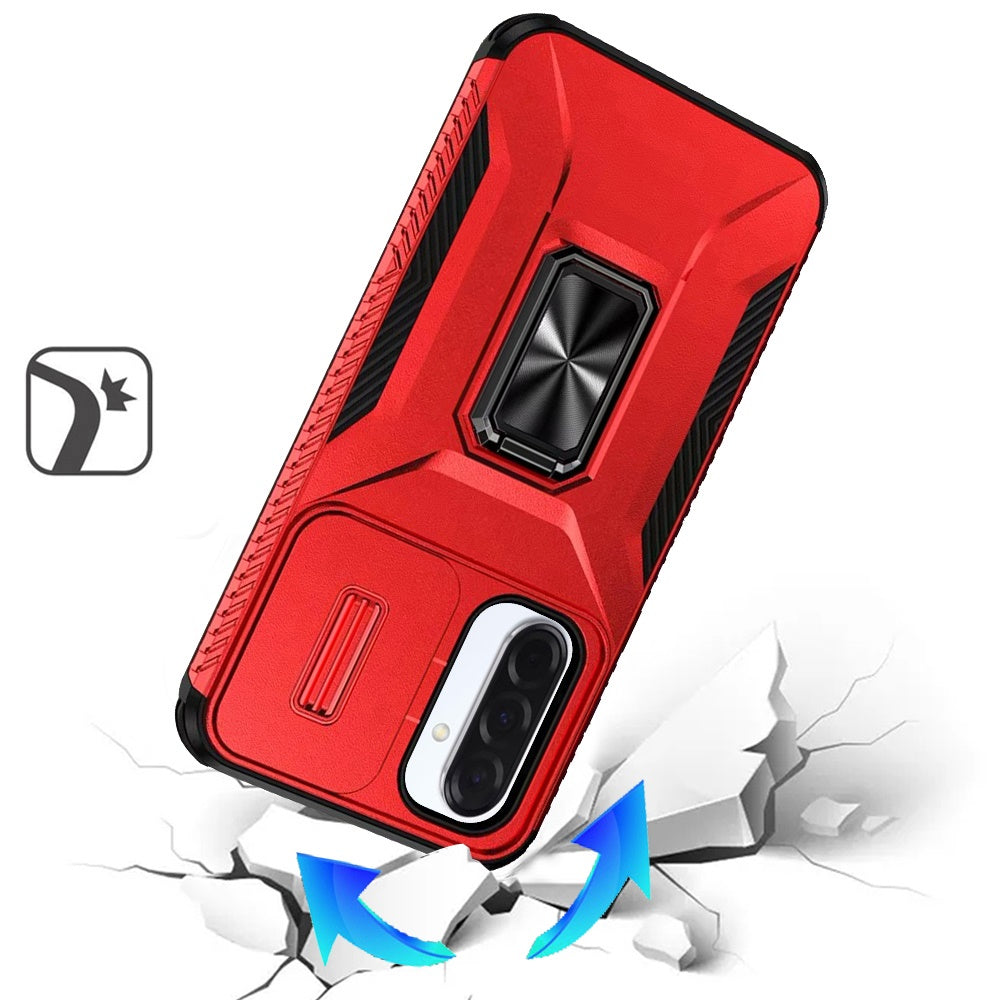 For Samsung Galaxy A57 Case, Camera Cover with Magnetic Rotation Ring Stand, Military Grade Hybrid Hard TPU Shockproof Case Cover