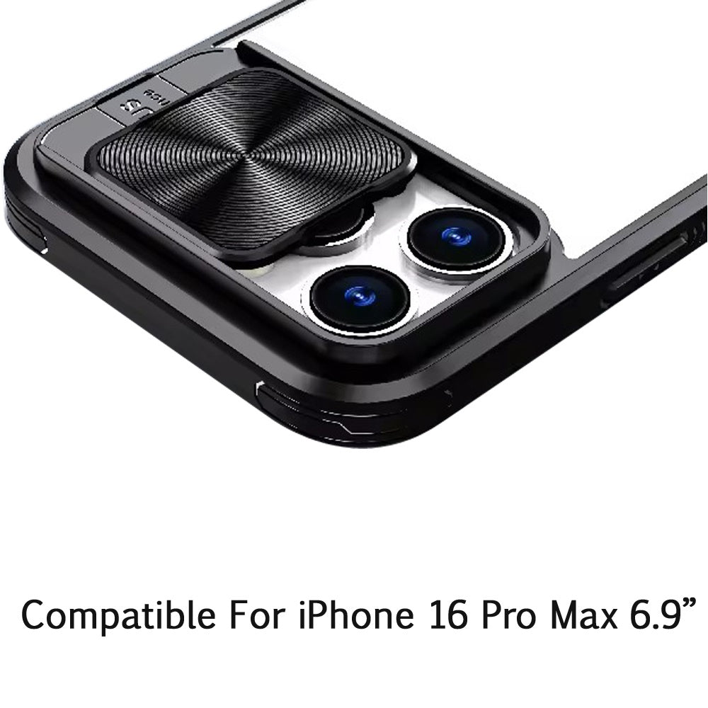 For iPhone 16 Pro Max (6.9") Hybrid Cases with Sliding Camera Cover Transparent Shockproof Bumper TPU Protective Case Cover Pink/Blue