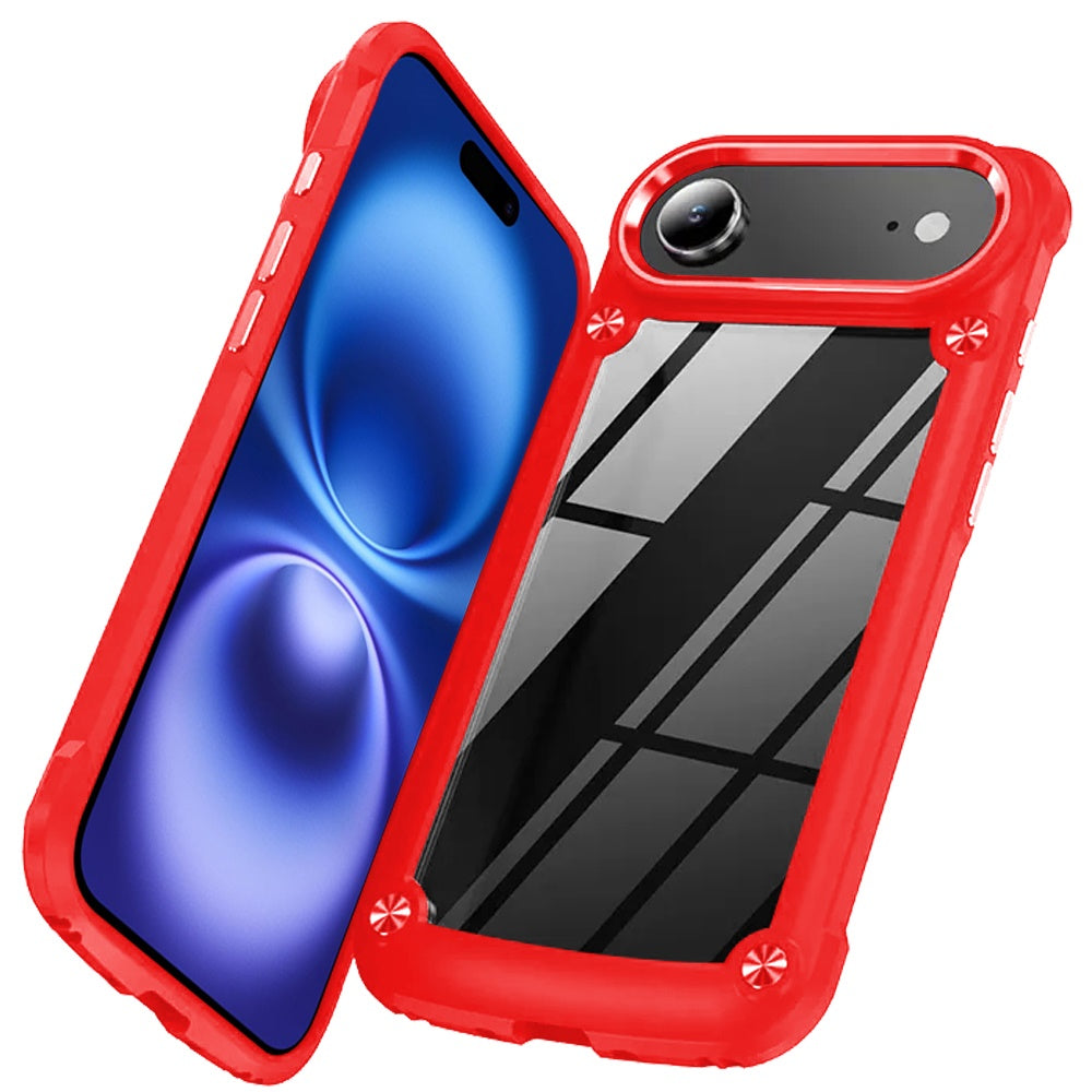 For Apple iPhone 17 AIR Hybrid Transparent Rubber with Metal Buttons & Camera Edges Hard TPU Corner Frame Bumper Case Cover