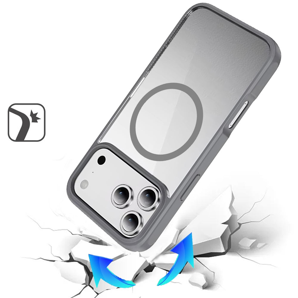 For Apple iPhone 17 Pro Max (6.9") Magnetic Circle HQ Transparent Clear TPU Thick 2.0mm Frame Hybrid Shockproof Protector Case Cover Navy Blue