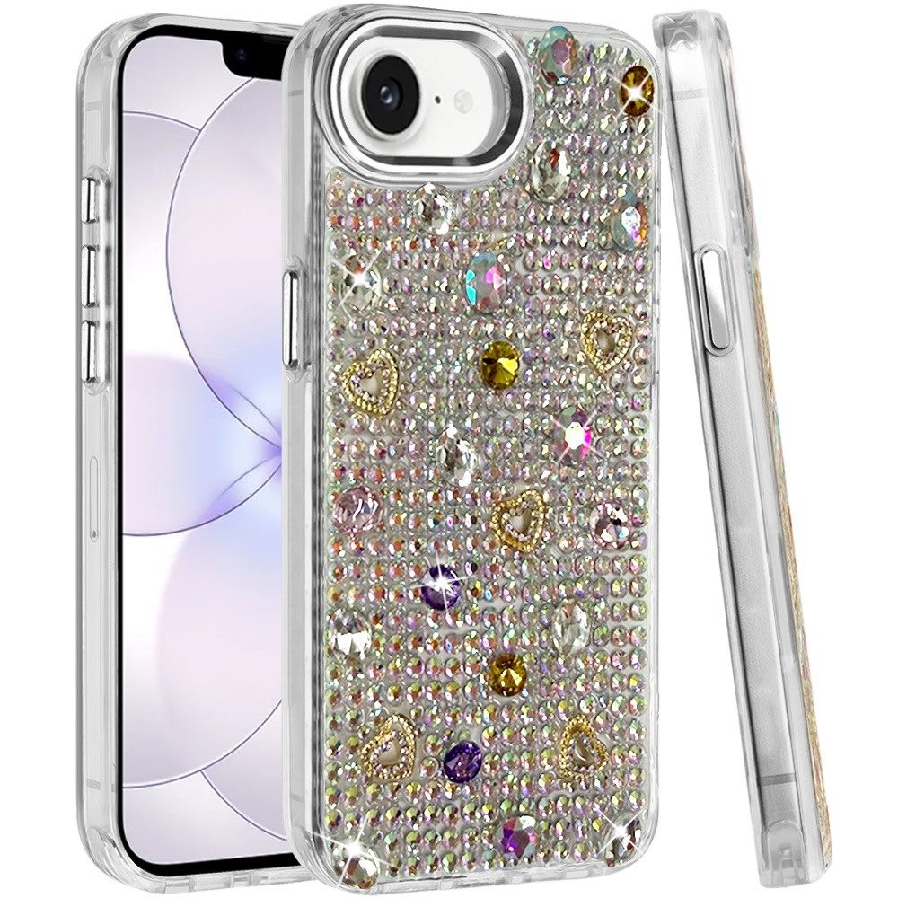 Phone Case for Apple iPhone 17E /16E /SE4 Chrome Fashion Hybrid Bling Diamond Heart Rhinestone Decorative Stones Sparkling Embellished Design Cover