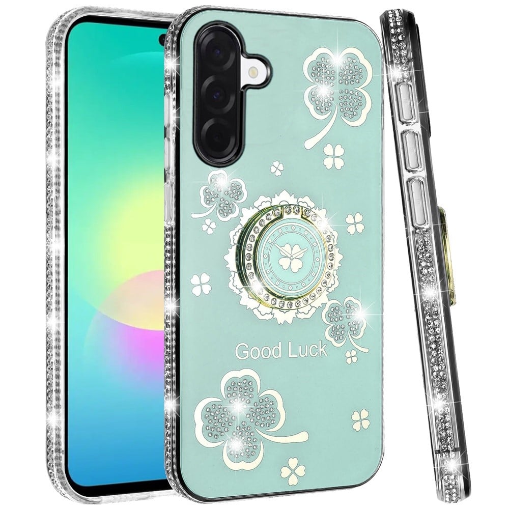 Phone Case for Samsung Galaxy A27 5G Glitter Diamond Ring Stand Sparkle Rhinestone Edge AntiSlip Kickstand Luxury Fashion Bumper Shockproof Cover