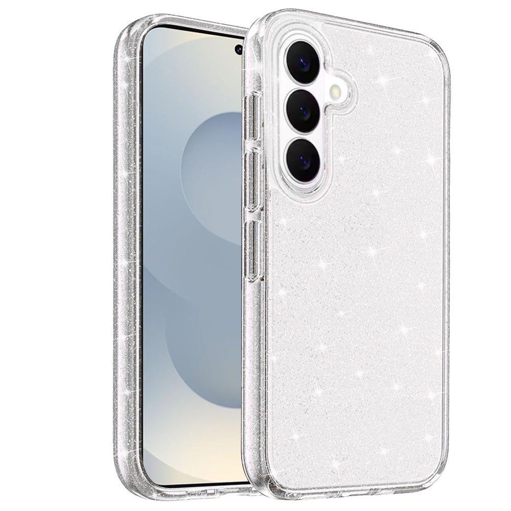 For Samsung Galaxy A36 Transparent Glitter Shiny Sparkle Bling TPU Rubber Hard Back Hybrid Frame Shockproof Case Cover Clear