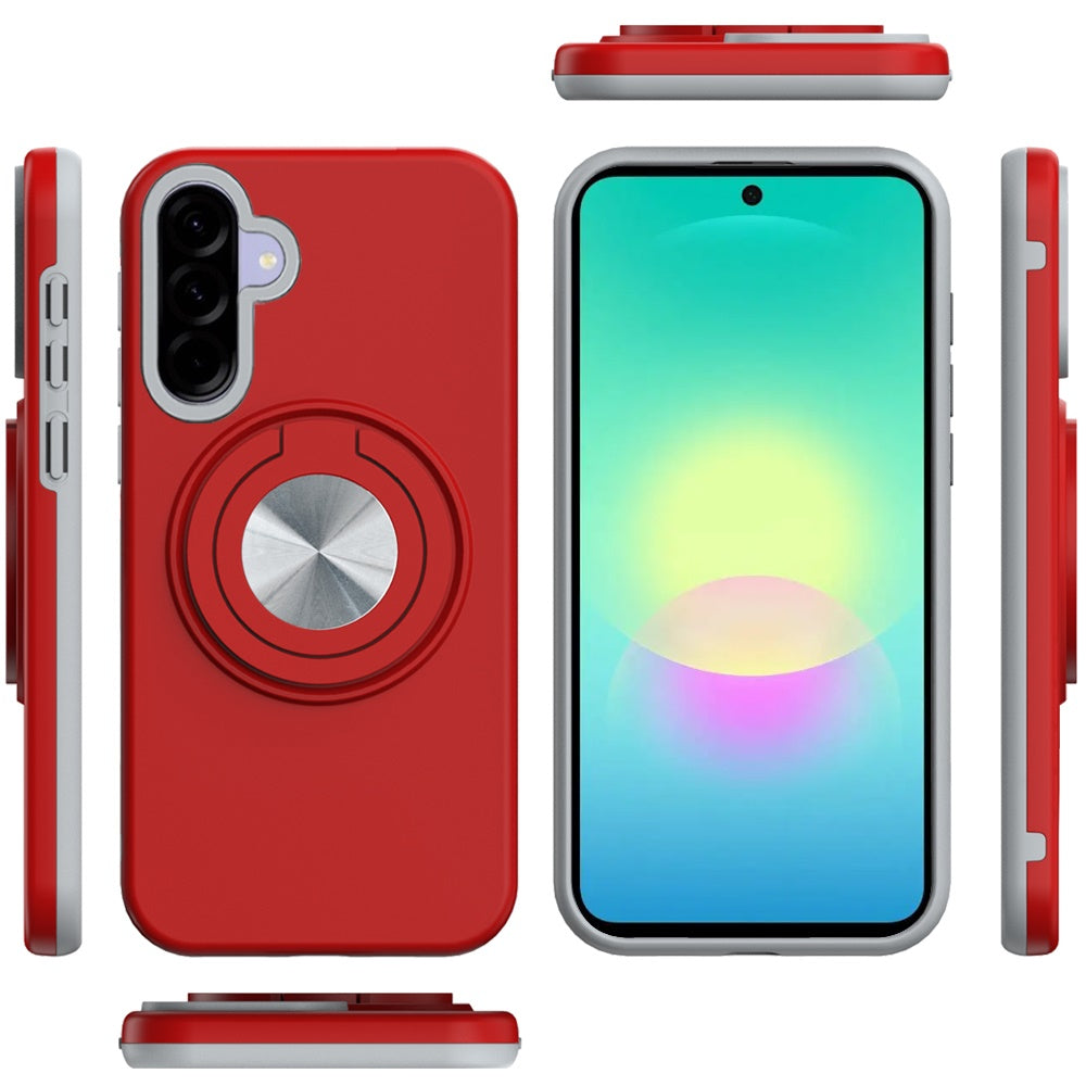 Phone Case for Samsung Galaxy A27 Shockproof Magnetic Ring Stand Rotating CarMount Hybrid Metal Matte Finish AntiSlip Grip Kickstand Cover