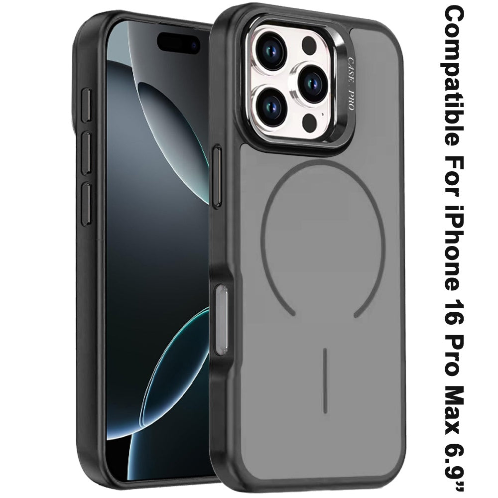 For iPhone 16 Pro Max (6.9") Magnetic Matte Metal Camera Stand Hybrid Drop Protection Durable Shockproof Slim Fit Design Protector Cosmic Orange