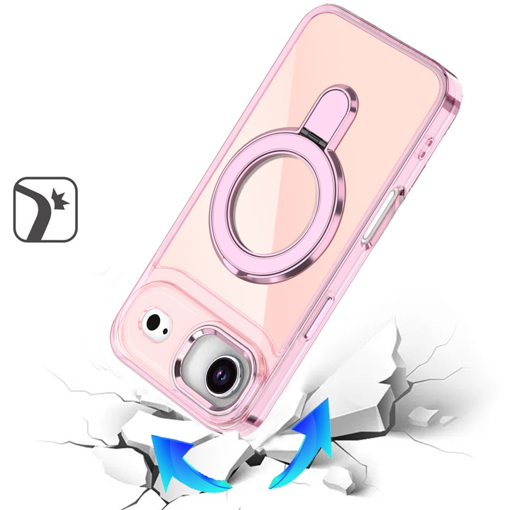 For Apple iPhone 17 AIR Chrome Hybrid with Rotating Magnetic Circle Ring Stand, Slim Shockproof Hybrid Case Cover