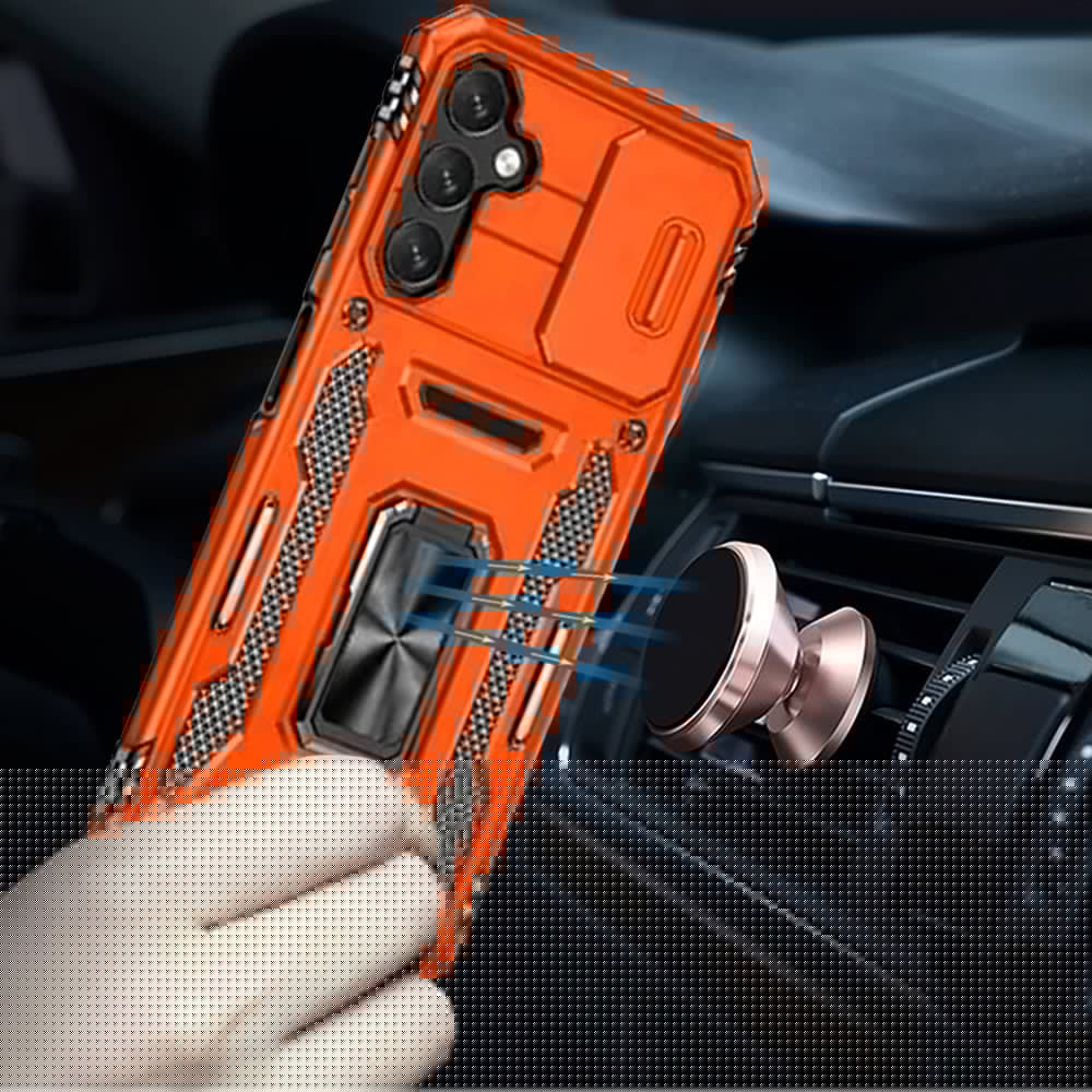 For Samsung Galaxy A16 5G Tough Hybrid Case with Movable Camera Window & Metal Ring Stand Shockproof Case Cover Silver