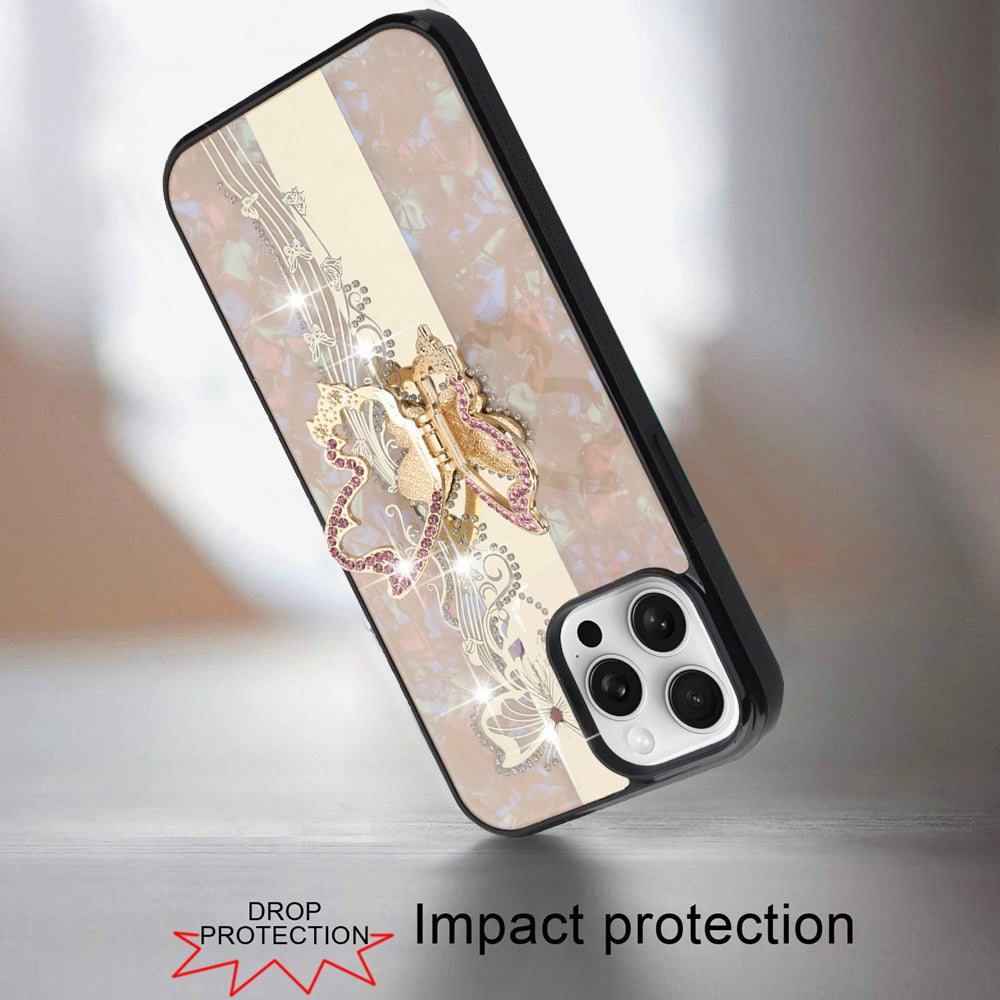 For Apple iPhone 12 Pro Max Diamonds 3D Butterfly Bling Sparkly Glitter Ornaments Engraving Hybrid Metal Fashion Case Cover Garden Butterflies Red