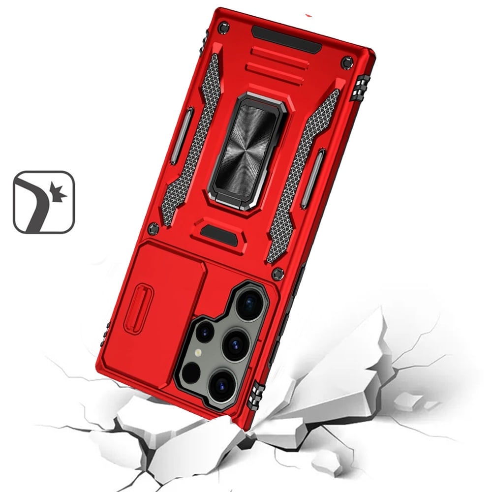 Phone Case for Samsung Galaxy S23 Ultra Tough Metal Ring Shockproof Sliding Camera Window Hybrid Armor Rugged Anti Slip Heavy Duty Grip Cover