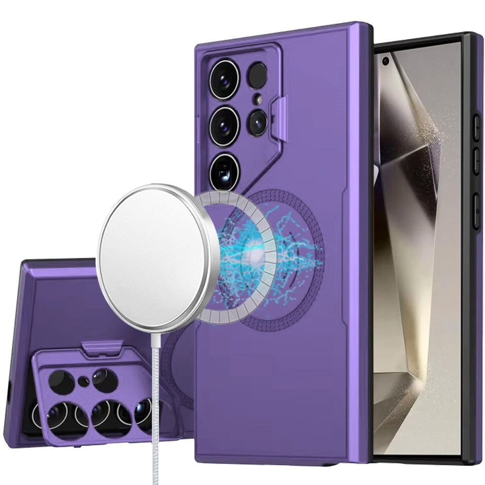 For Samsung Galaxy S25 Ultra Foldable Camera Protector Kickstand with MagSafe Compatible, Dual Layer Hybrid Shockproof Case Cover