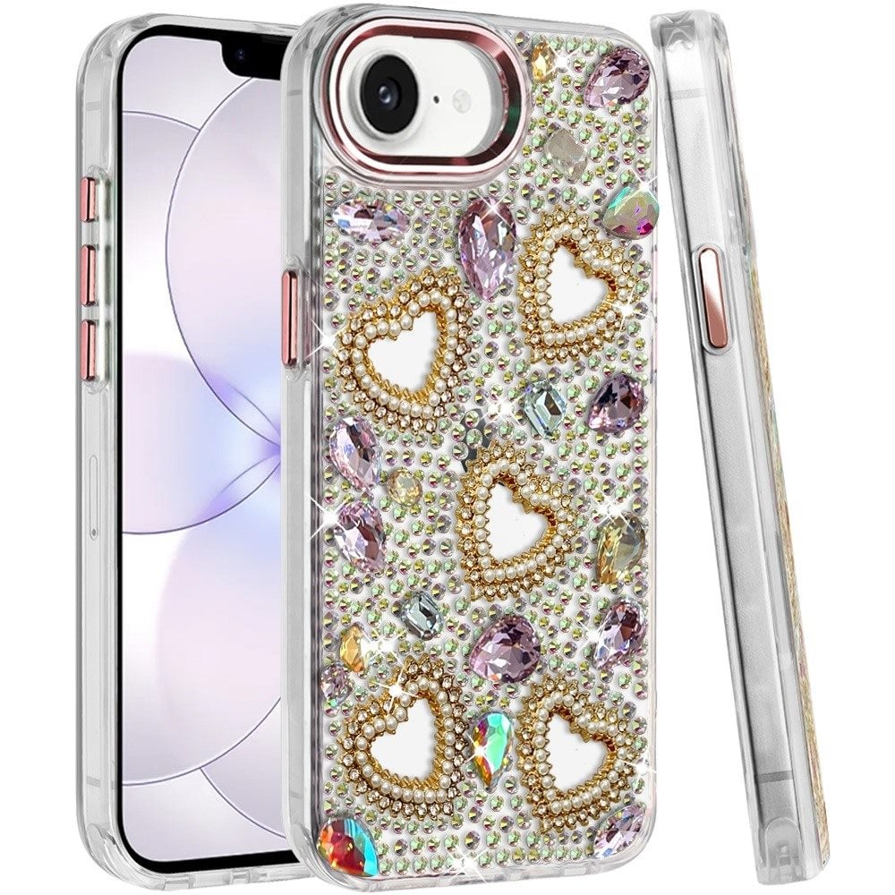 Phone Case for Samsung Galaxy A27 Luxury Crystal Heart Rhinestone Diamond Bling Shockproof Hybrid Glitter Protective Stylish Durable Grip Cover