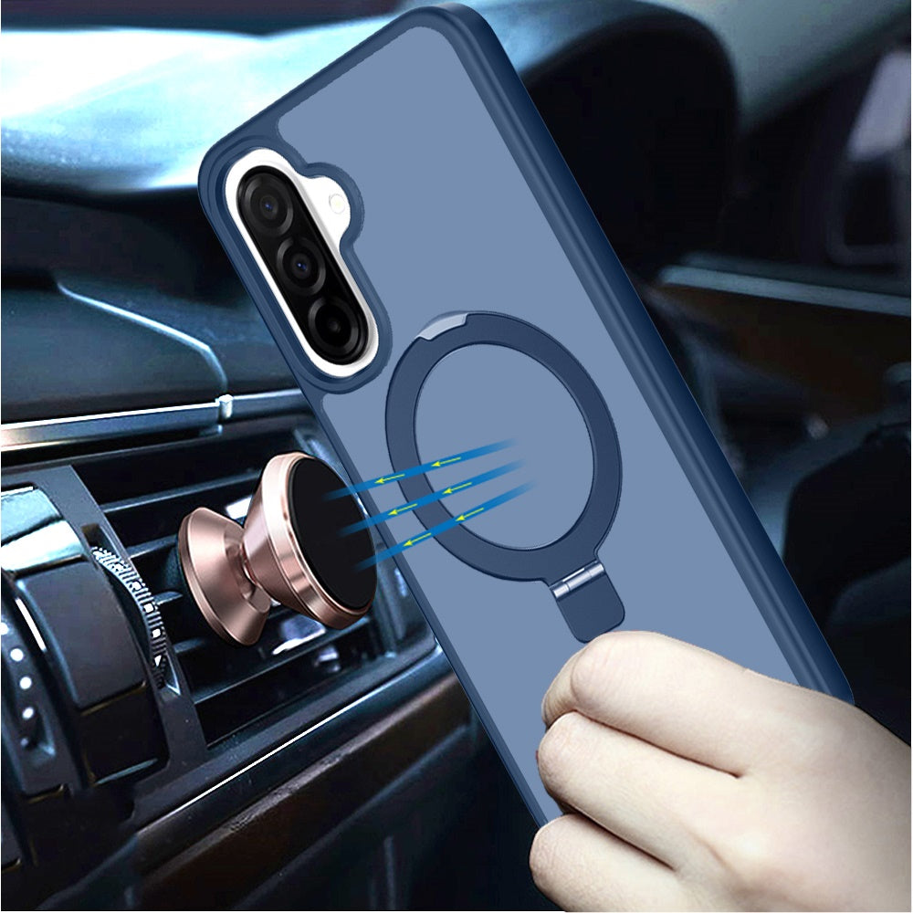 For Samsung Galaxy A17 5G Magnetic Circle Back with Ring Stand Full Rotation Matte Hybrid Shockproof Case Cover Cosmic Orange