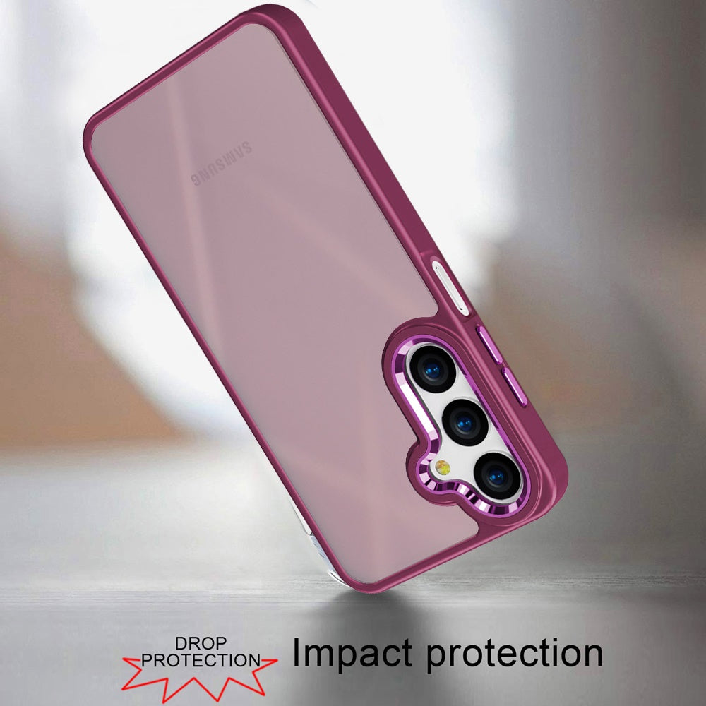 For Samsung Galaxy A17 5G Slim Fit Hybrid Transparent Thick Acrylic with Metal Buttons Frame Protective Hard PC + TPU Shockproof Case Cover Black
