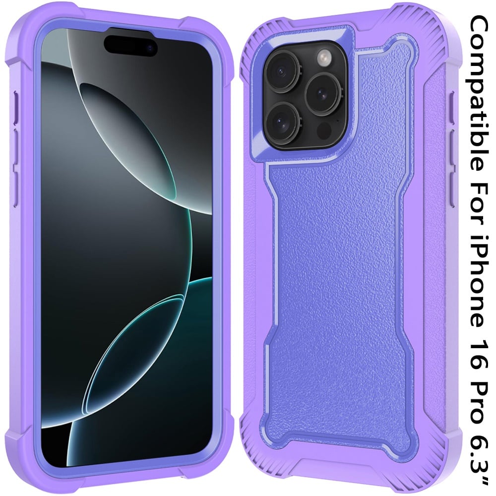For Apple iPhone 16 Pro Tough Hybrid Case - Shockproof 3-in-1 Armor Full-Body Protection PC + TPU Rubber Bumper Frame Case Cover