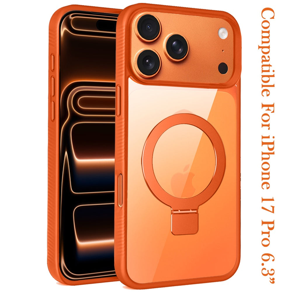 For Apple iPhone 17 Pro (6.3") Magnetic Circle Kickstand with MagSafe Compatibility, Matte Skin, Rugged Bumper, and Ring Holder Case Cover Black
