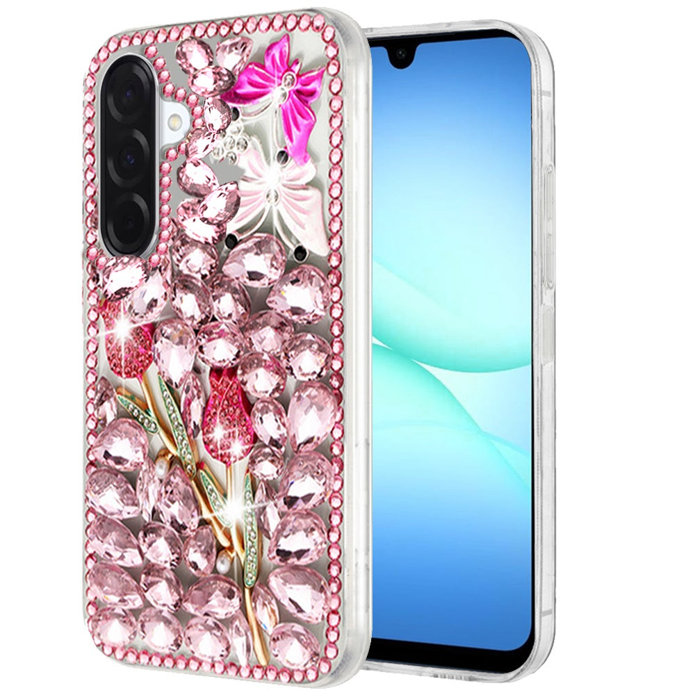Phone Case for Samsung Galaxy A17 5G Luxury Full Diamond Glitter 3D Floral Ornament Hybrid Shockproof Stylish Rhinestone Designer Protective Elegant Cover
