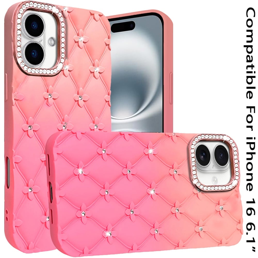 Phone Case for Apple iPhone 16 Floral Glitter Shimmer Bling Hybrid Shockproof Anti Slip Thick TPU Protective Stylish Design Cover