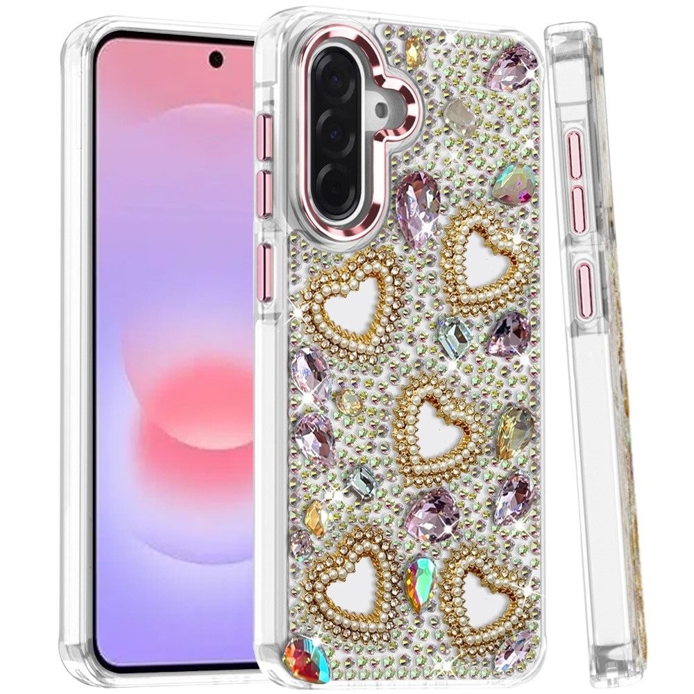 Phone Case for Samsung Galaxy A37 Luxury Crystal Heart Rhinestone Diamond Bling Shockproof Hybrid Glitter Protective Stylish Durable Grip Cover