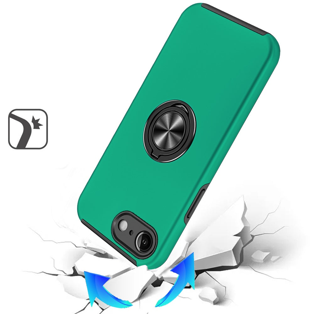 For Apple iPhone 16e Hybrid 360 Degree Rotatable Metal Invisible Ring Stand Holder Slim Fit Magnetic Car Mount Shockproof Case Cover