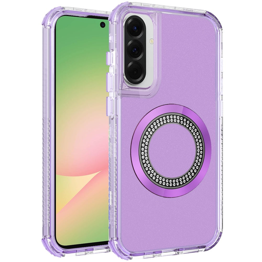 For Samsung Galaxy A57 Magnetic Circle Compatible with Magsafe, Hybrid Chrome 3in1 Transparent Shockproof TPU Bumper Case Cover