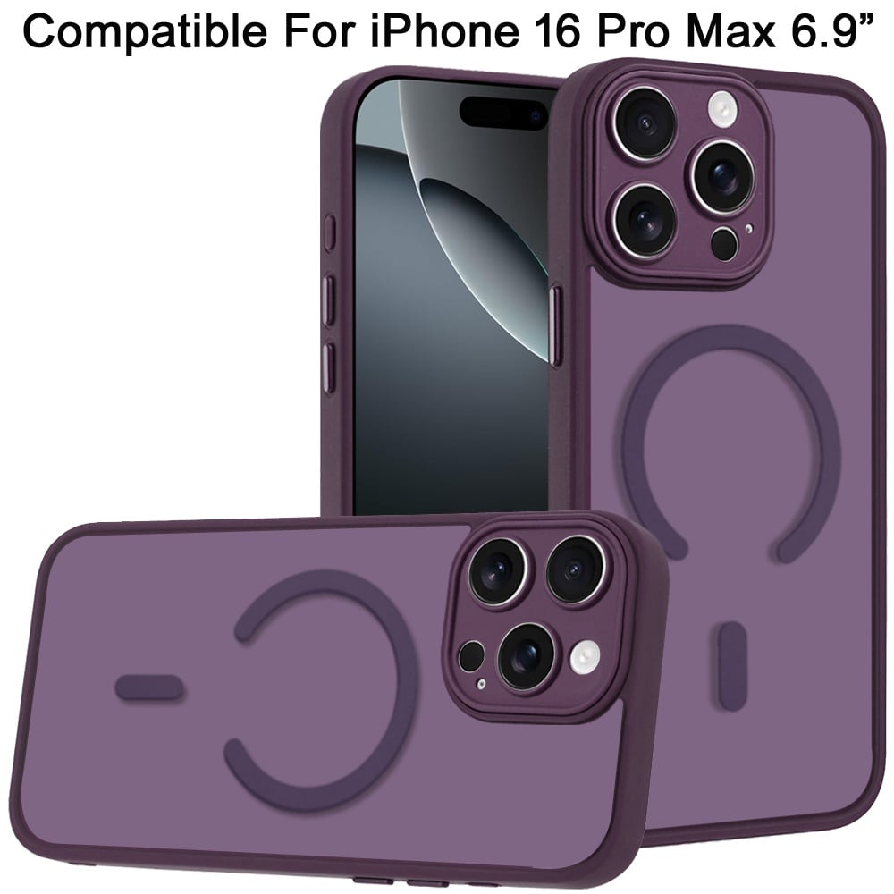 Phone Case for iPhone 16 Pro Max (6.9") Matte Frosted Magnetic Hybrid Hard PC Soft TPU Camera Protection Slim Shock Absorbing Anti Fingerprint Cover