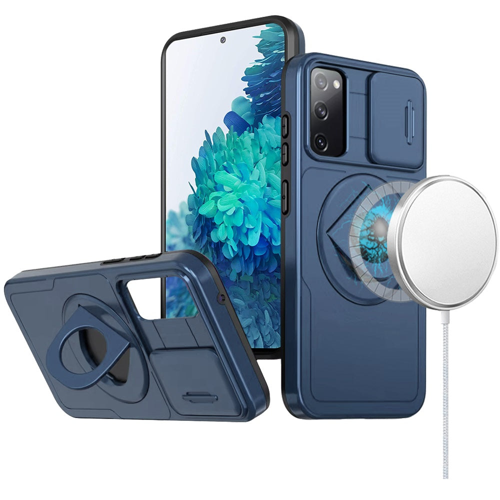 For Samsung Galaxy S21 Ultra Full Coverage with Camera Window, Magnetic Circle, Rotatable Ring Stand, MagSafe Compatible, Shockproof Hybrid Protectiv Case Cover