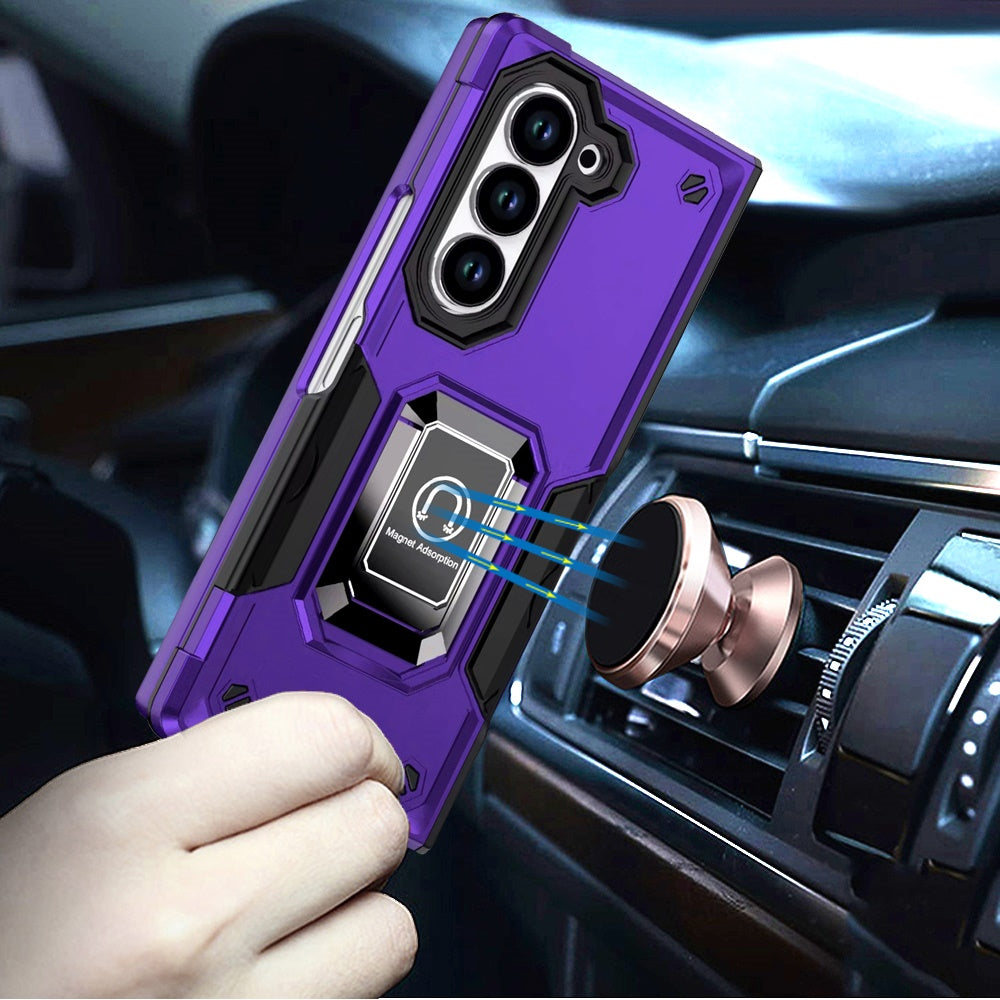 For Samsung Galaxy Z Flip 7 FE Hybrid Stand Magnetic Ring Holder Kickstand Heavy Duty Rugged Drop Silicone & Hard PC Shockproof Case Cover Purple