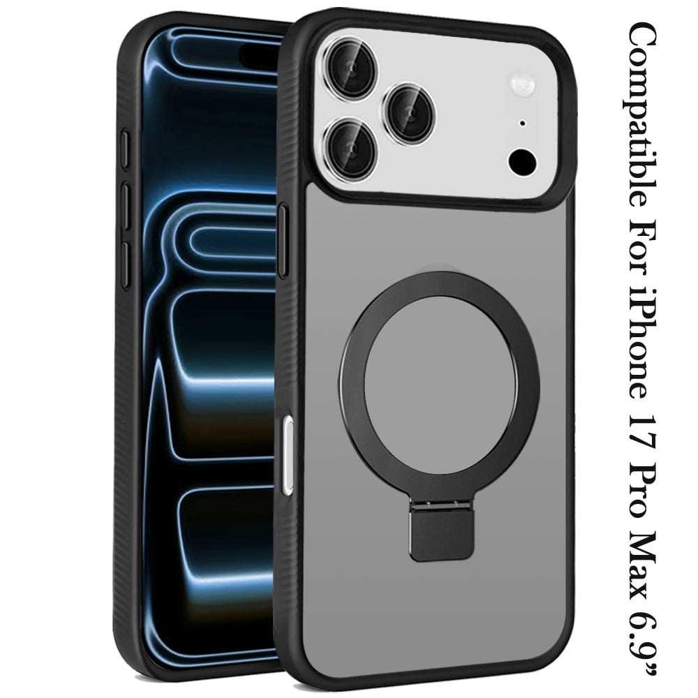 For Apple iPhone 17 Pro Max (6.9") Magnetic Circle Kickstand with MagSafe Compatibility, Matte Skin, Rugged Bumper, and Ring Holder Case Cover Cosmic Orange