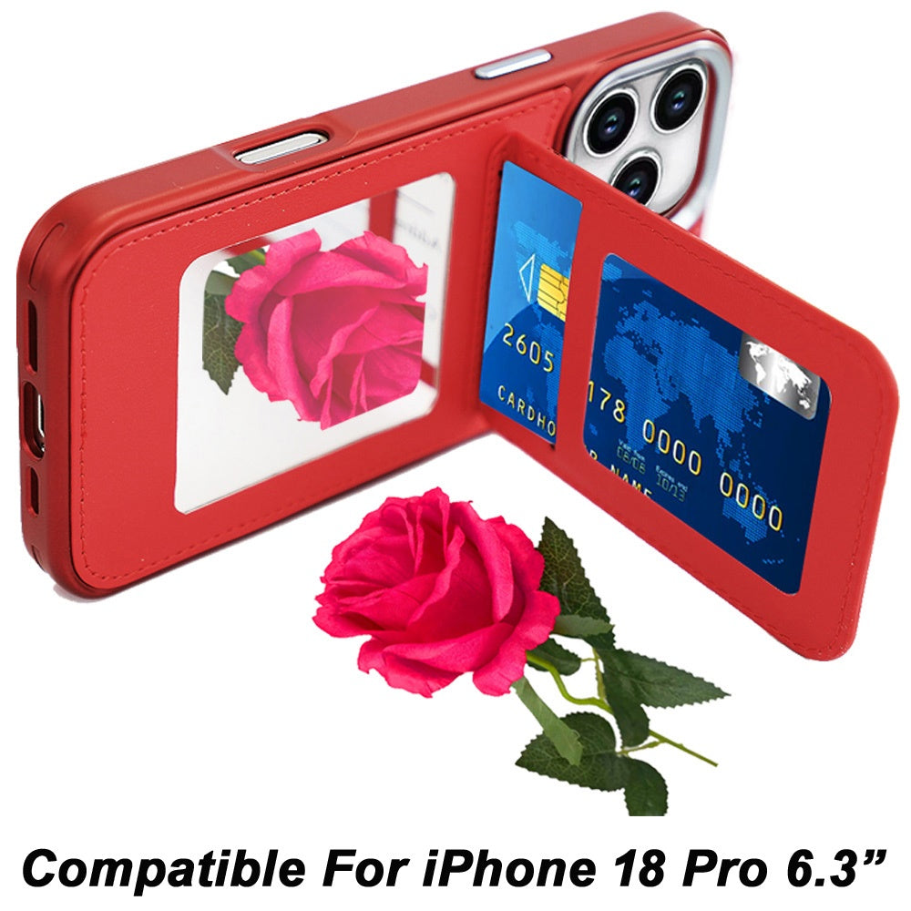 Phone Case for Apple iPhone 18 Pro/ 17 Pro Credit Card Holder Mirror PU Leather Wallet Shockproof Grip Slim Protective Hybrid Magnetic Style Durable Cover