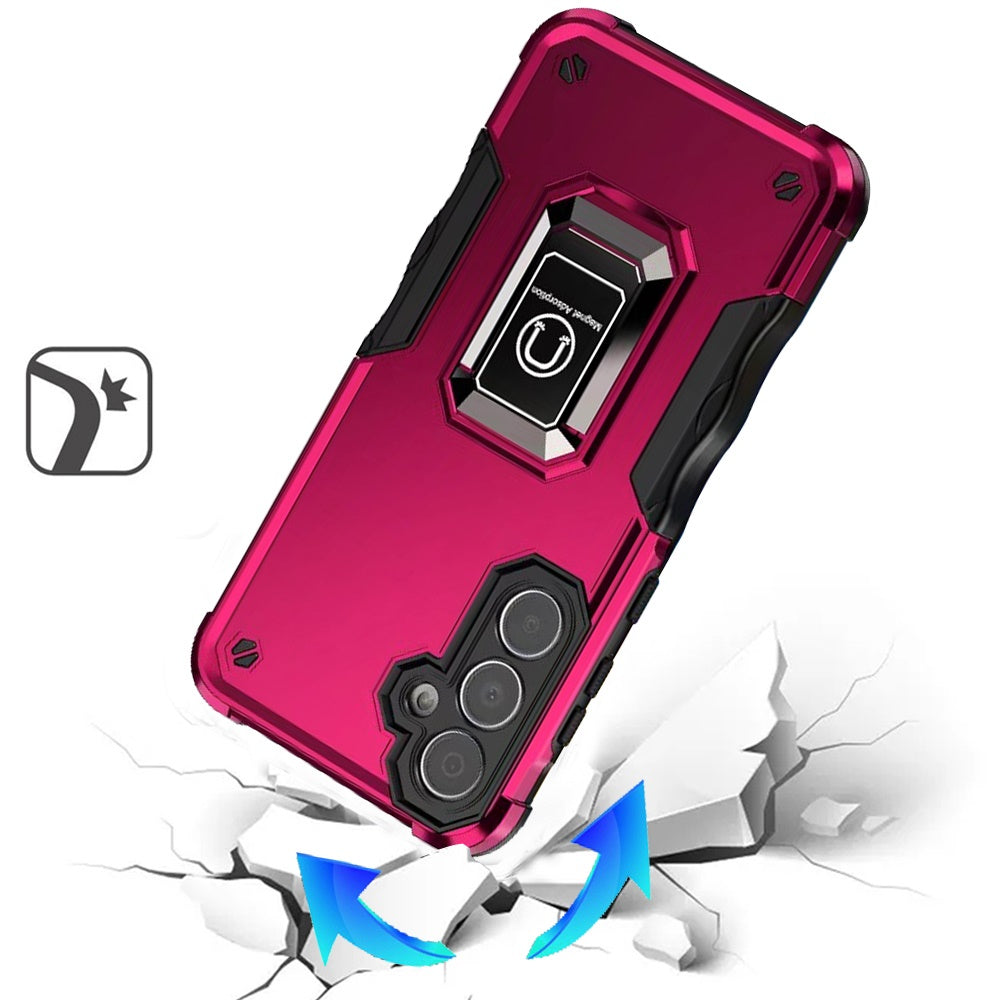 For Samsung Galaxy S25 FE, S25 Fan Edition Hybrid Stand Magnetic Ring Holder Kickstand Heavy Duty Rugged Drop Silicone & Hard PC Shockproof Case Cover Rose Gold