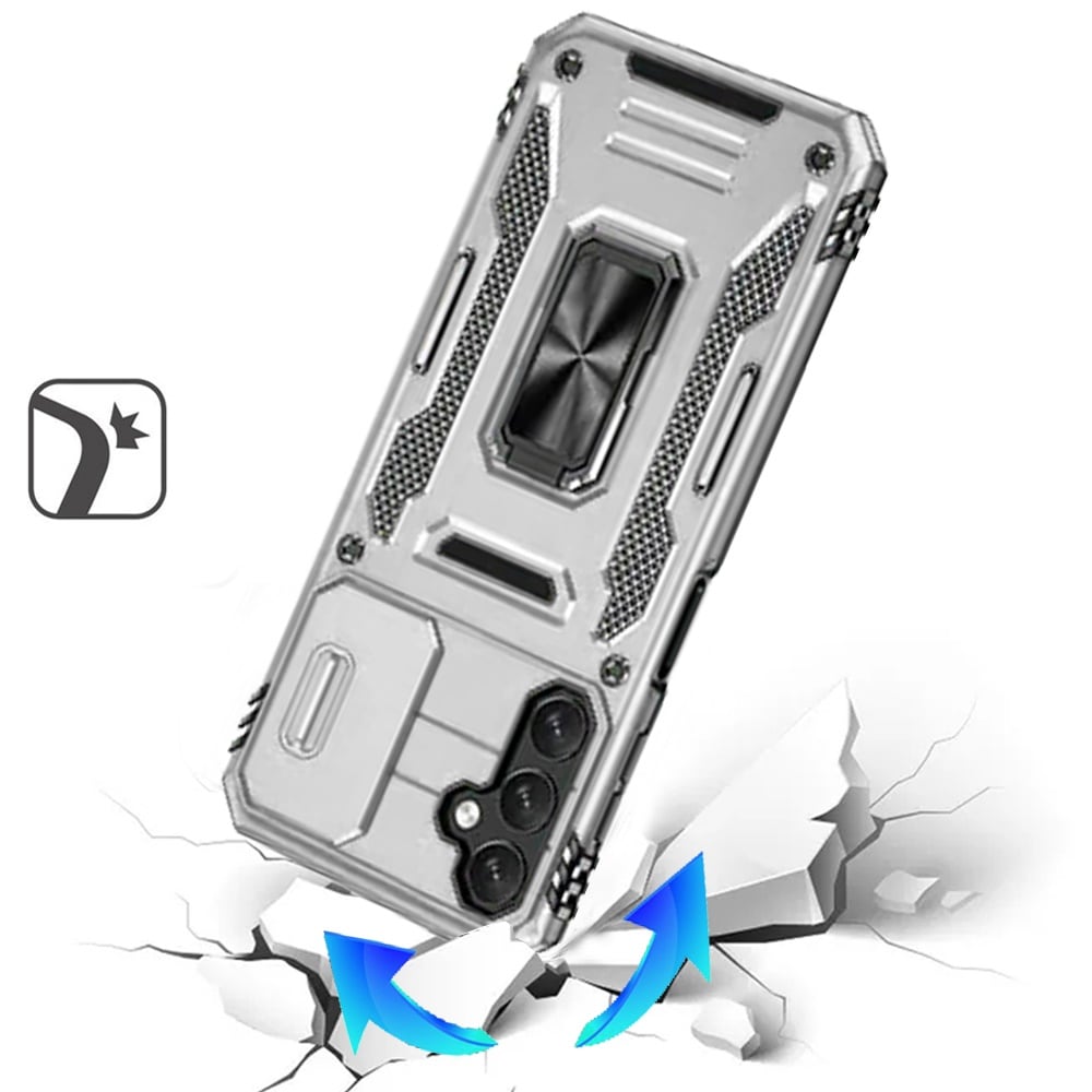 For Samsung Galaxy A16 5G Tough Hybrid Case with Movable Camera Window & Metal Ring Stand Shockproof Case Cover Cosmic Orange