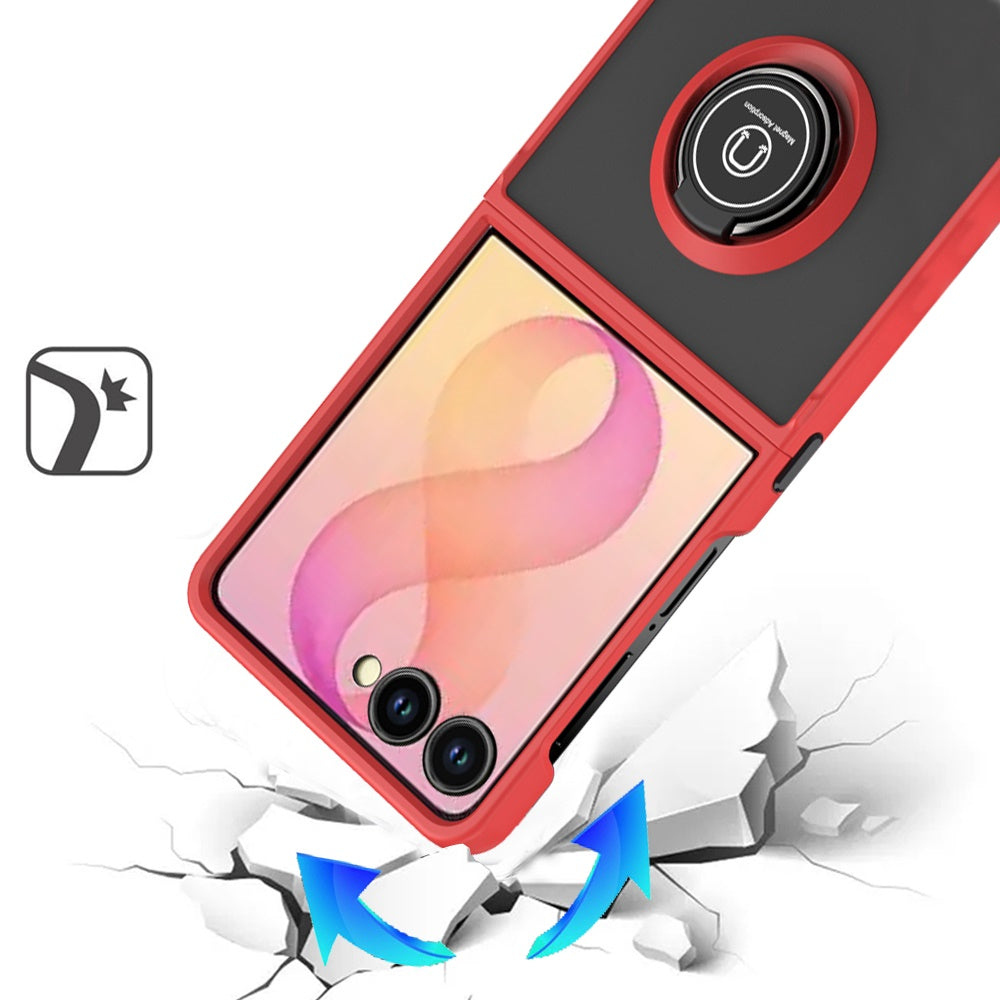 Phone Case for Samsung Galaxy Z Flip 8 Hybrid Magnetic Ring Stand TPU Hard Silicone Reinforced Bumper Shock Absorbing Matte Design Cover