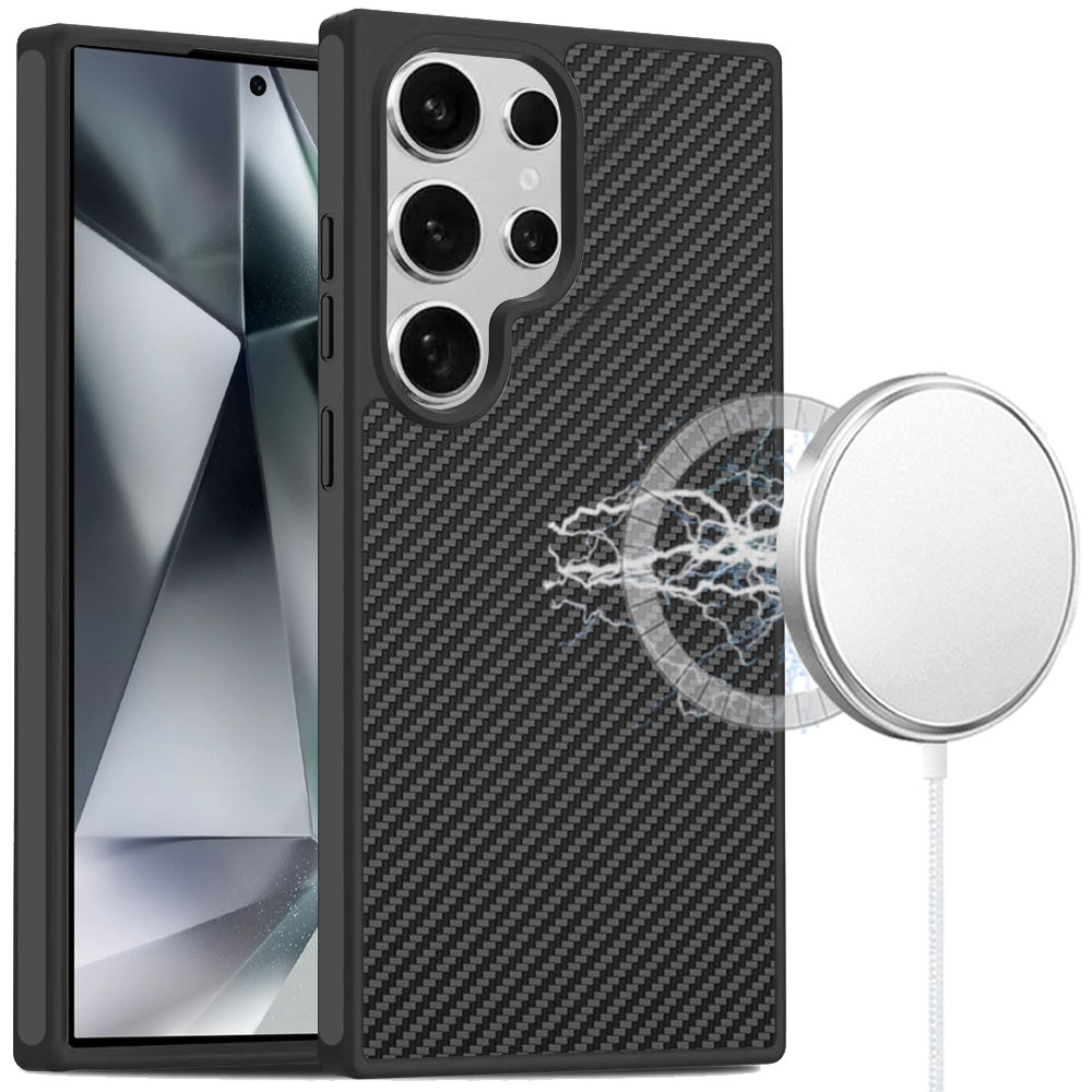 For Apple iPhone 12 Pro Max Carbon Fiber Design with Magnetic HQ 2.0mm Thick Hybrid Shockproof Rubber Hard PC Case Cover Black