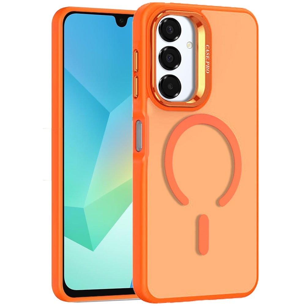 For Samsung Galaxy A17 5G MagSafe Compatible Matte Metallic Stand TPU Hybrid Drop Protection Camera Kickstand Case Cover Cosmic Orange