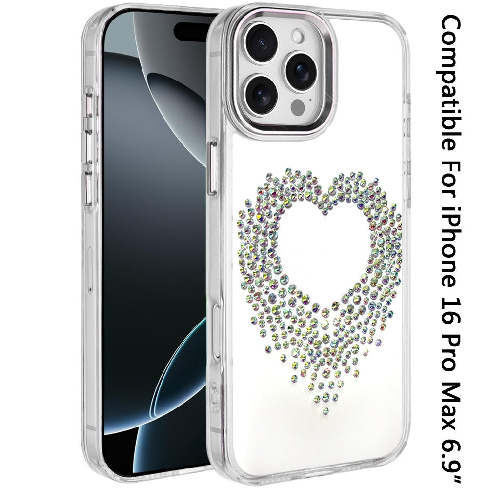 For iPhone 16 Pro Max (6.9") Angel Hearts Bling Glitter Diamond Hybrid TPU Cover, Colorful Frame Shockproof Protective Back Case Cover Purple