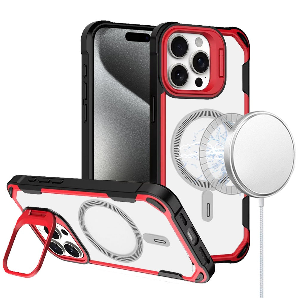 For Apple iPhone 15 Pro Max Magnetic Circle Hybrid with Camera Stand, Compatible with MagSafe, Shockproof Protective Case Cover