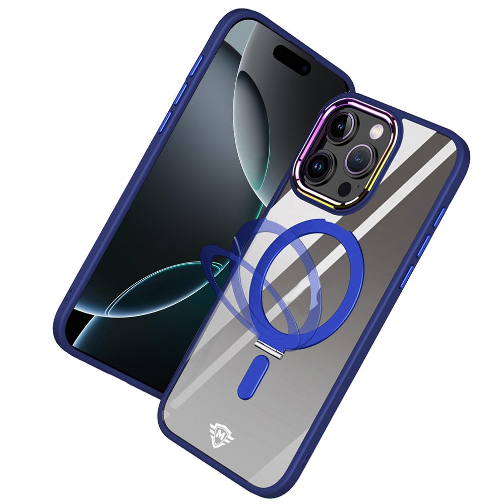 For Apple iPhone 16 Pro Magnetic Ring Stand Hybrid MagSafe Compatible Shockproof Protection Transparent Back Alloy Chrome Grip Case Cover Clear