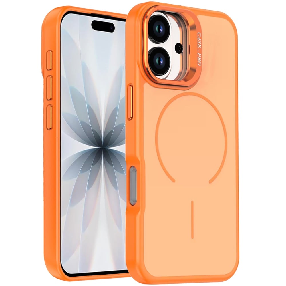For Apple iPhone 17E /16E Magnetic Matte Metal Camera Stand Hybrid Drop Protection Durable Shockproof Slim Fit Design Case Cover Cosmic Orange