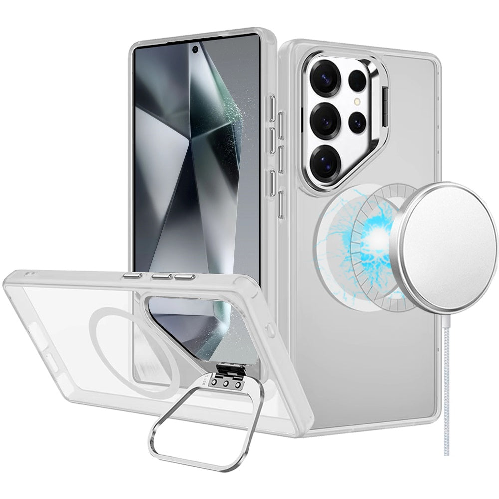 For Samsung Galaxy S24 Fan Edition /Galaxy S24 FE Heavy Duty Metallic Hybrid Tough TPU with Camera Ring Stand, MagSafe Compatible, Rugged Drop Protection Case Cover