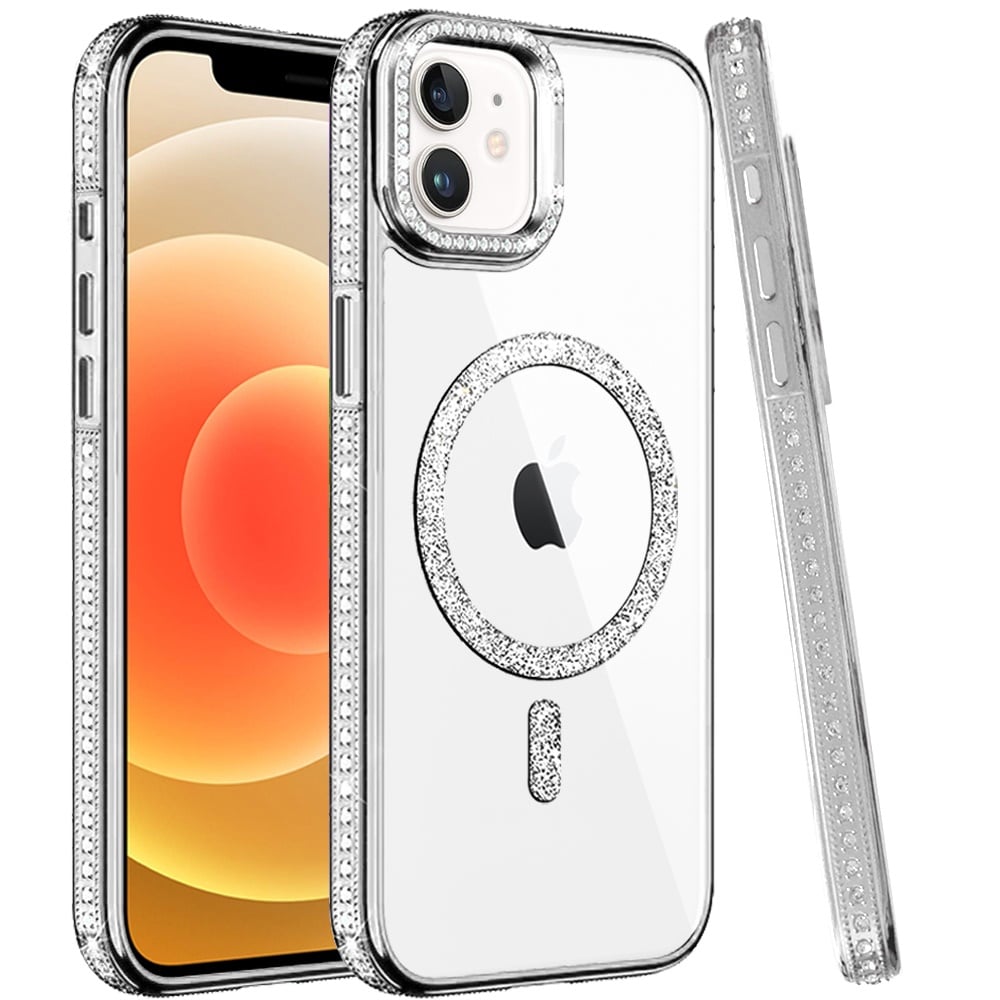 Phone Case for Apple iPhone 12 /12 Pro Luxury Diamond Bling Edged Magnetic Glitter Shockproof Hybrid with Camera Kickstand Durable Grip Cover