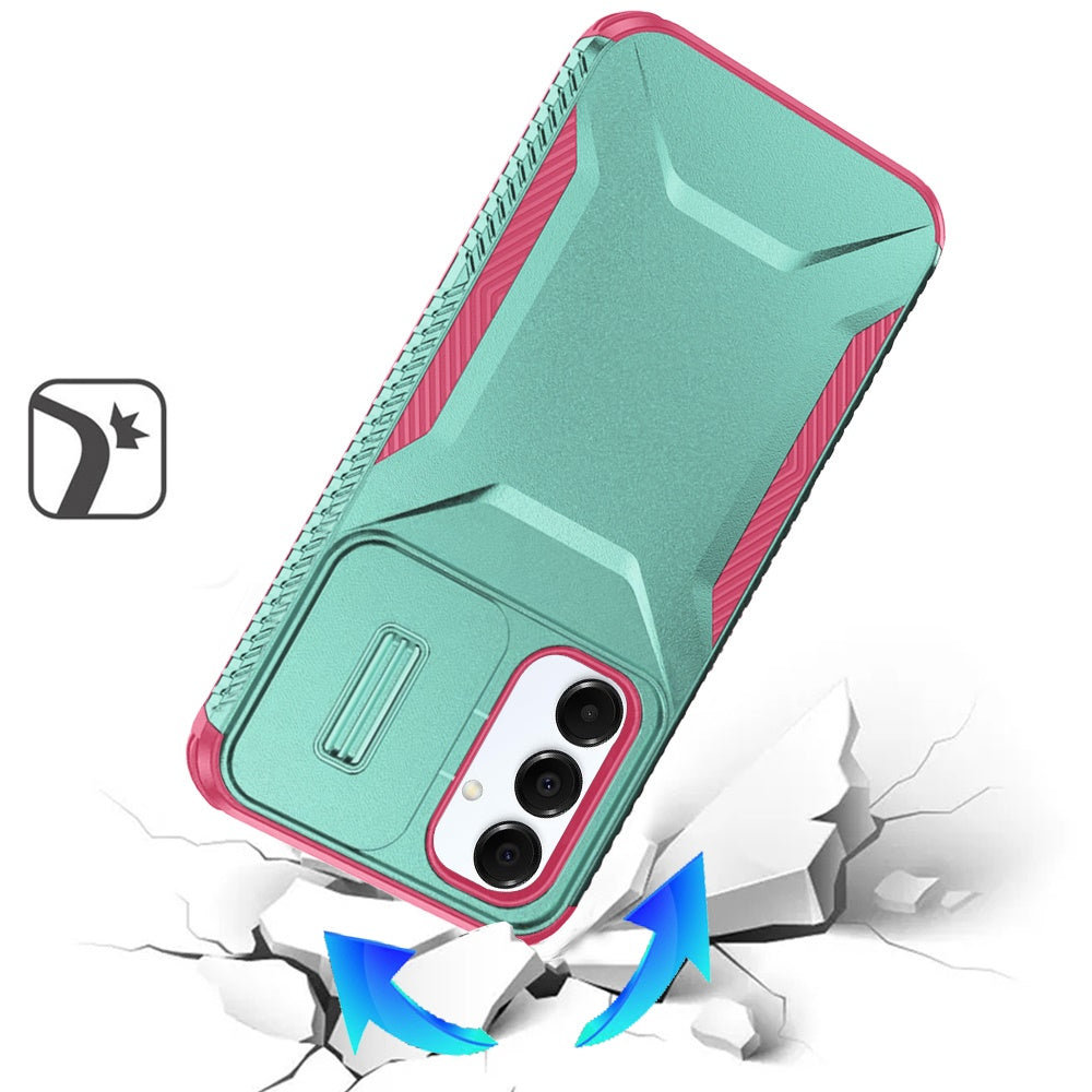 For Samsung Galaxy A17 5G Slim Fit Shockproof Hybrid with Slide Camera Window Covering, Rugged Tpu Silicone Hard PC Bumper Case Cover Rose Gold