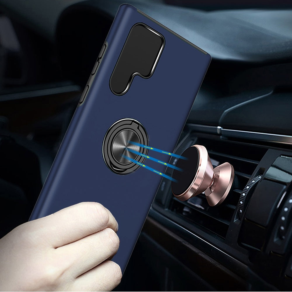 For Samsung Galaxy S24+ Plus Hybrid 360 Degree Rotatable Metal Invisible Ring Stand Holder Slim Fit Magnetic Car Mount Shockproof Case Cover Dark Green