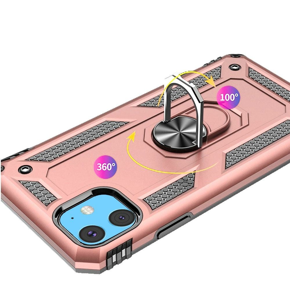 For Apple iPhone 11 Hybrid Shockproof Durable 360 Degree Rotatable Ring Stand Holder Kickstand Fit Magnetic Car Mount Case Cover Rose Gold