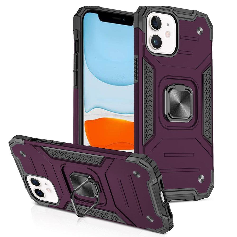 Phone Case for Apple iPhone 11 Magnetic Car Mount Hybrid Ring Stand Shockproof Rugged Grip Armor Heavy Duty Protective TPU Durable Cover Purple