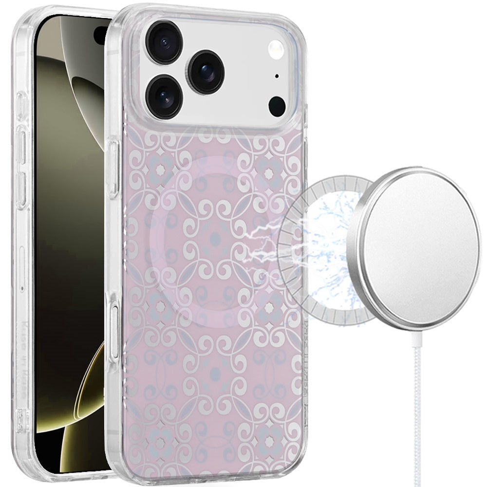 For Apple iPhone 17 AIR Stylish Pattern Fashion IMD Printed Design TPU Double Layer Slim Shockproof with Magnetic Back Case Cover Flowers Purple Gradient